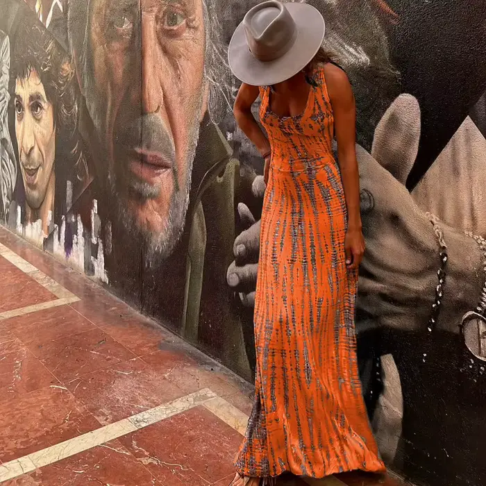 Robe longue imprimée dos nu pour femmes