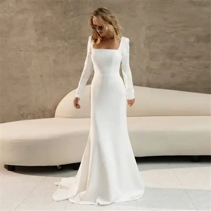 Robe de mariée civile sirène avec manches longues personnalisable pour femmes enceintes et grandes occasions festives