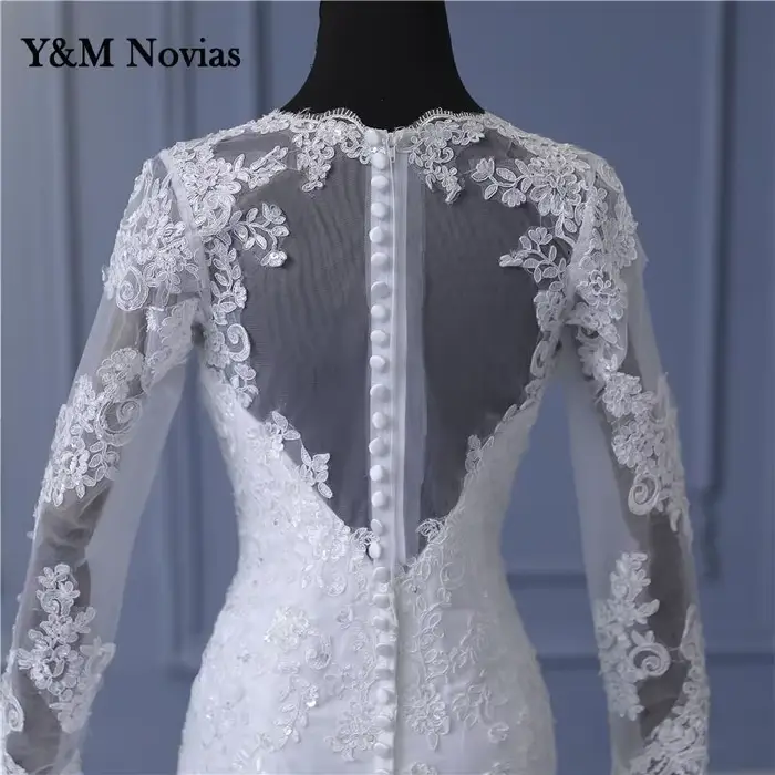 Y & M Sexy Illusion sirène robes De mariée dentelle Appliques perlée robe
