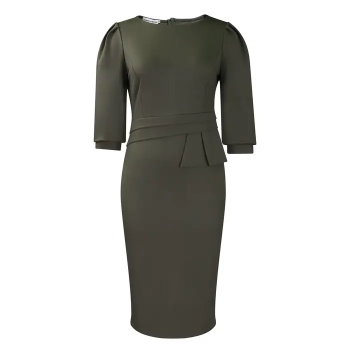 Nouvelles Robes de Bureau Élégantes pour Femmes, Robe Midi Chic OL pour le Travail, Col Rond, Manche