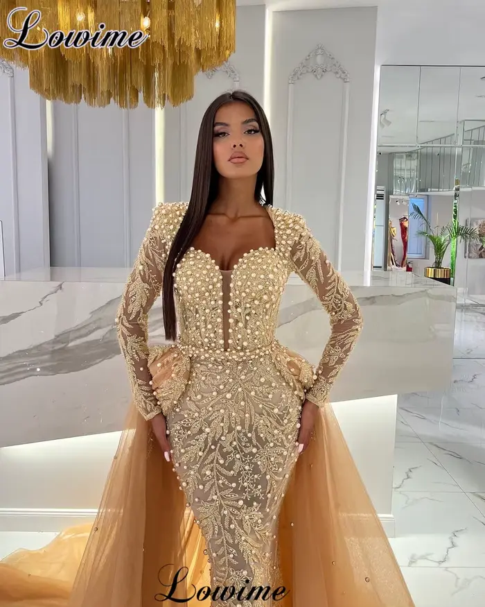 Robe de soirée deux pièces champagne avec poignées