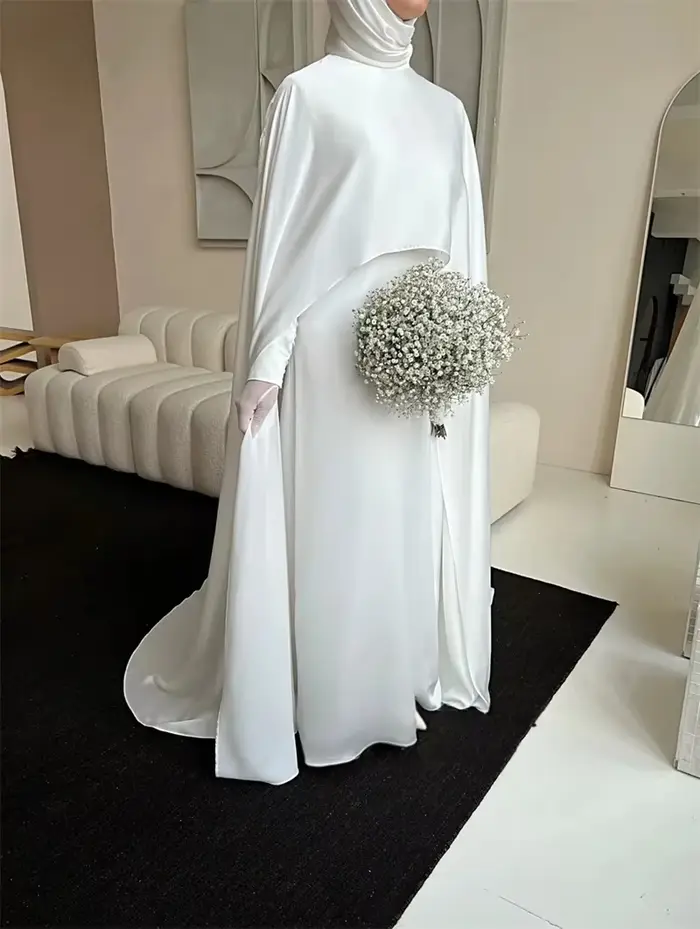 QICHE robes de mariée musulmanes blanches modestes avec Cape robe