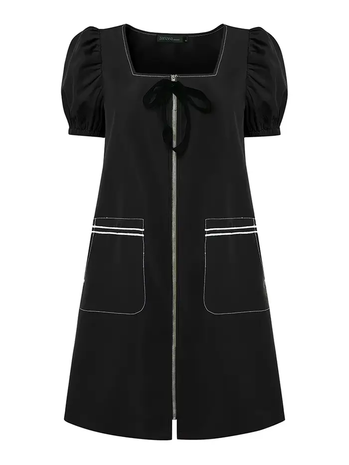 Robe ZANZEA élégante pour femme, col carré, manches courtes bouffantes, longueur genou, style urbain