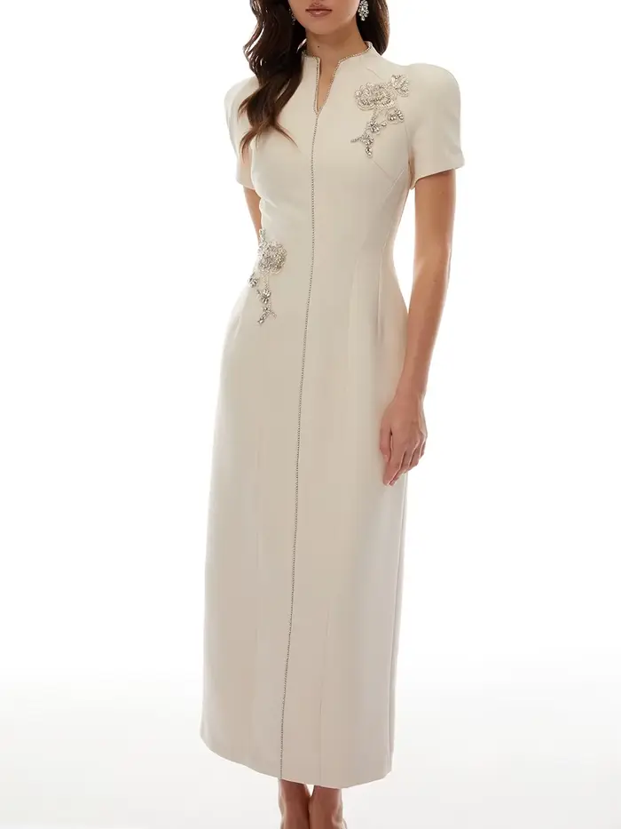 Robe longue VGH abricot à col mandarin pour femme