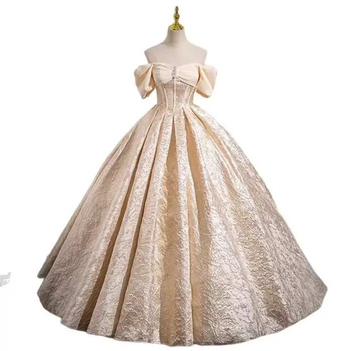Robe de bal de fiançailles française champagne sans manche pour femmes, silhouette une épaule, pour cérémonies de mariage et occasions spéciales