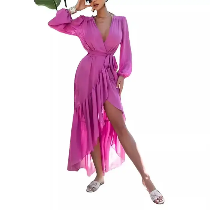 Robe longue en mousseline style européen et américain protection solaire occassions spéciales femmes ```