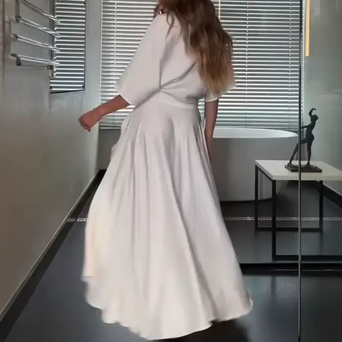 Robe longue asymétrique à fente et poches pour femme