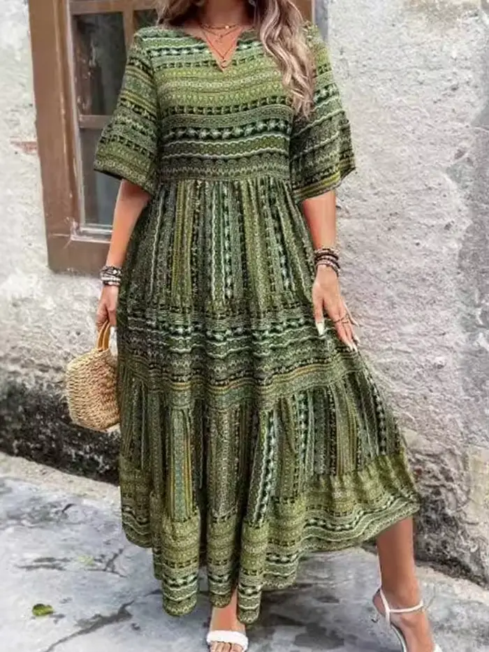Robes d'été longues pour femmes, col rond, col en V, Style bohème, grande taille, robe Boho, Maxi, S