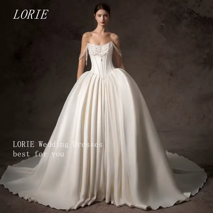 LORIE luxe une ligne robe de mariée à lacets sans bretelles robes de mariée dentelle perles sans man