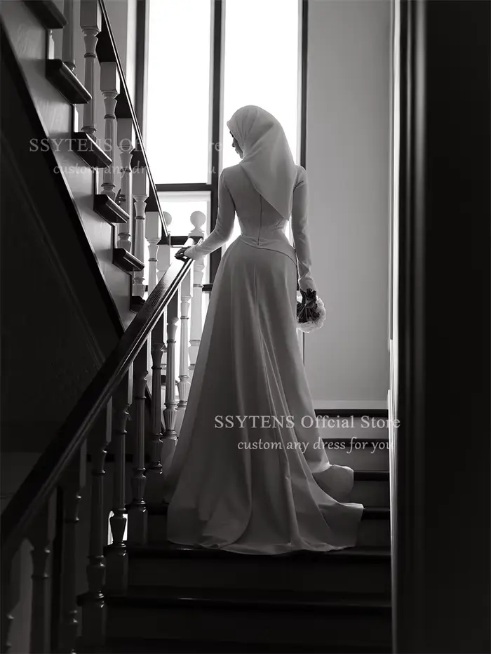 Robe de mariée musulmane SSYTENS sirène/trompette col montant voile personnalisable pour cérémonie de mariage et occasions spéciales