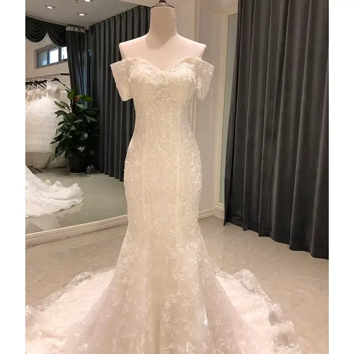Longue robe de mariée sirène personnalisée, corset de luxe pour musulmanes, jolie robe de mariée, 6811