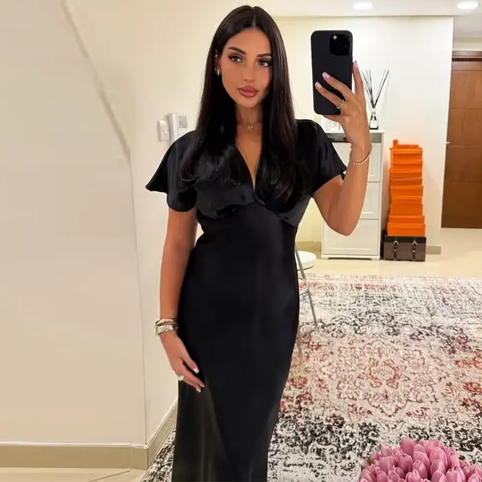 Robe longue en Satin plissée pour femmes