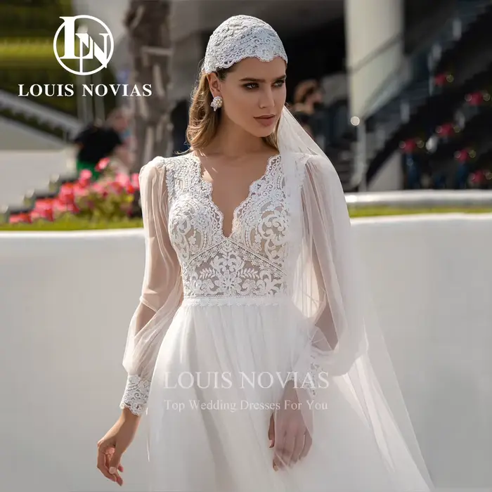 Modiis-Robe de mariée trapèze en dentelle brodée