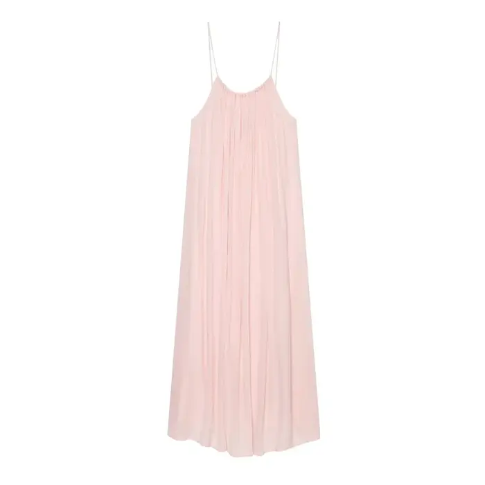 Robe longue décontractée Guobioziy en polyester pour femmes, style de plage, couleur rose, sans manches, ample, romantique, pour les vacances et les journées de plage