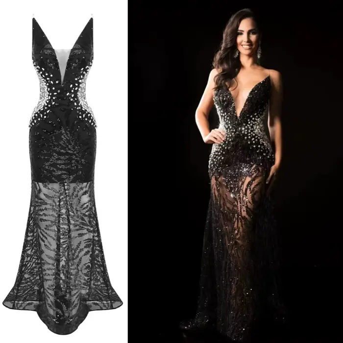 Robe de soirée transparente sexy à paillettes en V profond