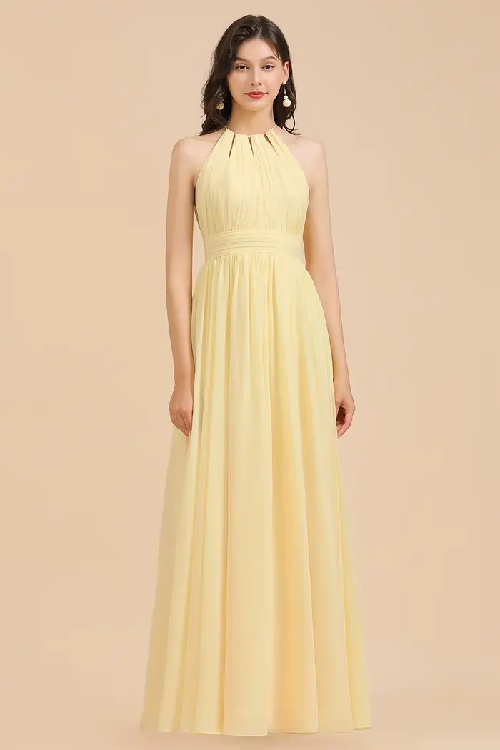 Robe de Demoiselle d'Honneur Jaune Personnalisée, Grande Taille, Longue, Sexy, Fiançailles, Jambes F