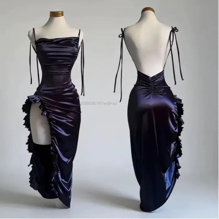 Robe longue plissée sans manches à lacets