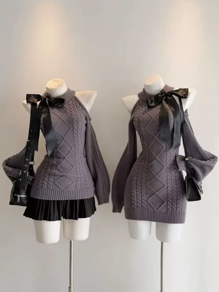 Kawaii – robe pull à épaules dénudées pour femme