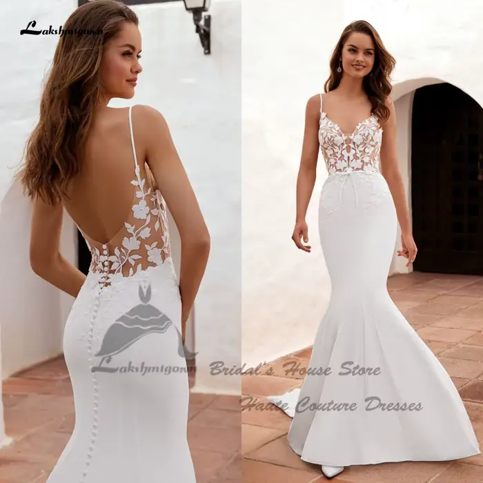 Yanshmigown-Robes de mariée sirène classiques pour femmes, bretelles spaghetti, bohème sexy, patient