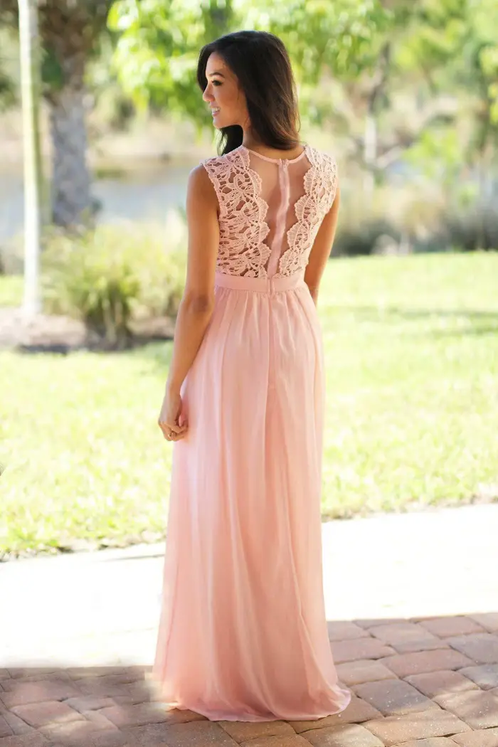 Robe de Demoiselle d'Honneur en Dentelle Rose
