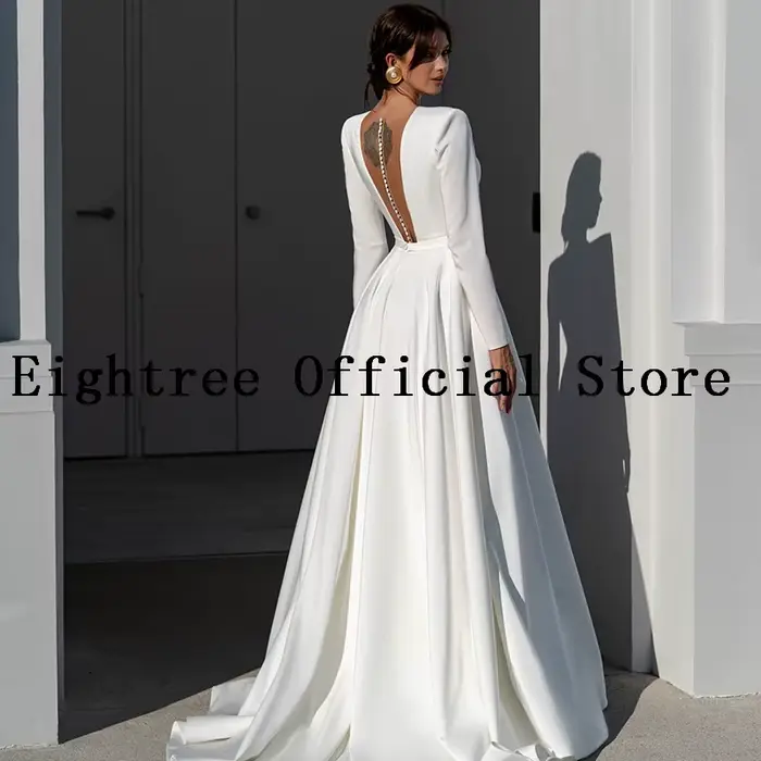 Robe de mariée trapèze Boho avec col en V, manches longues, dos nu, pour mariage de plage ou bal de soirée, personnalisable en blanc, ivoire, champagne, rose, multi, pour femmes enceintes