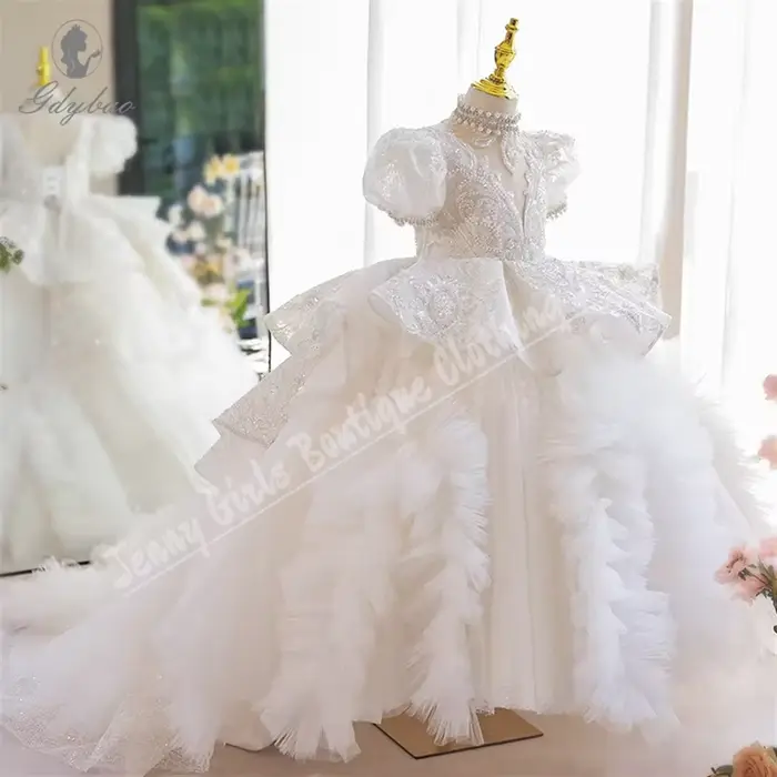 Robe de soirée de mariage à fleurs blanches pour filles