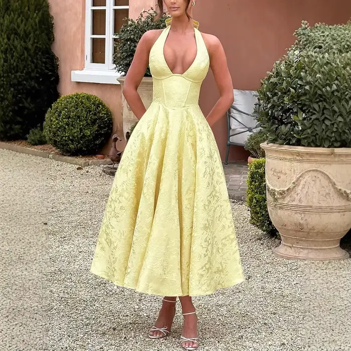 Robe trapèze portefeuille pour femmes élégante dos nu soirée printemps été style plage polyester multicolore SML