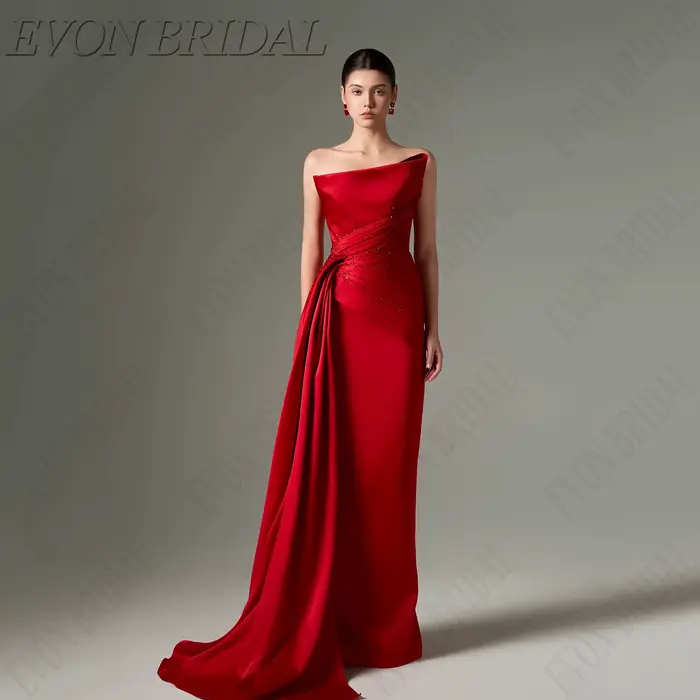 EVON BRIDAL Robe de soirée sirène élégante 2025 Femme Satin sans bretelles sans manches