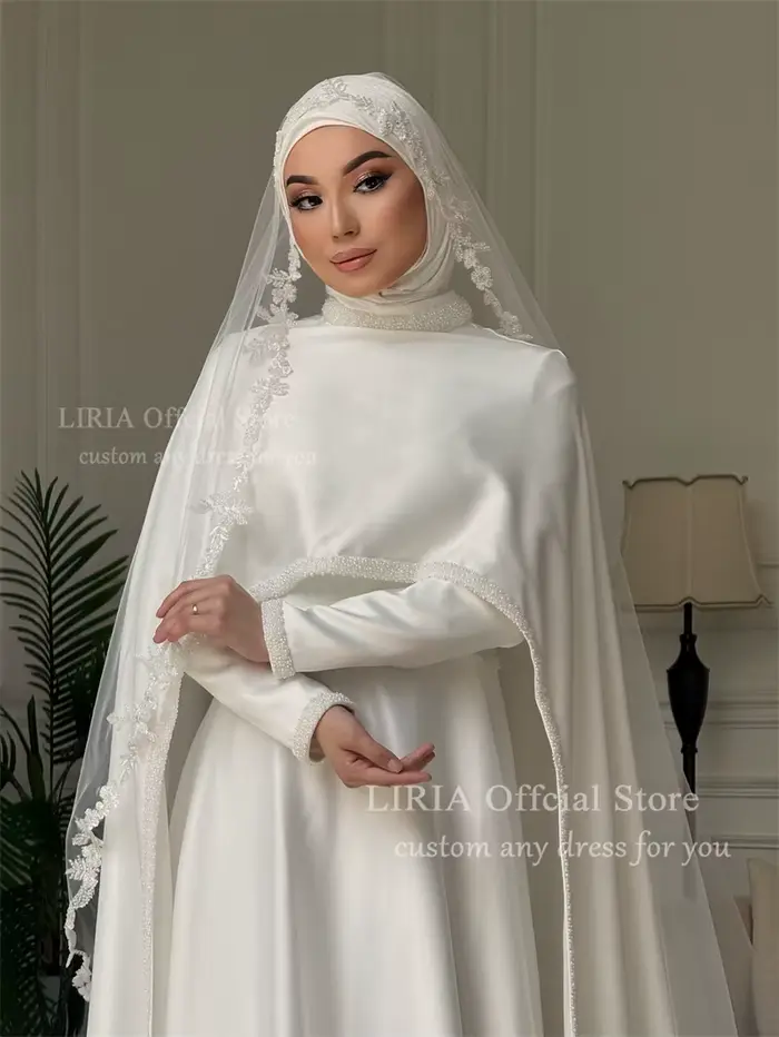 SSYTENS Robes de mariée musulmanes modestes en satin