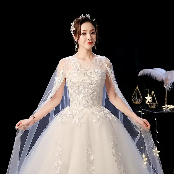 Robe de mariée élégante en dentelle brodée, avec traîne Court, princesse Vintage, grande taille, per