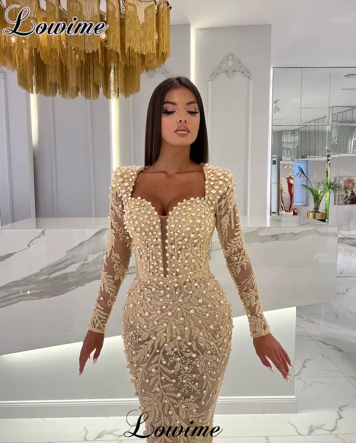 Robe de soirée deux pièces champagne avec poignées