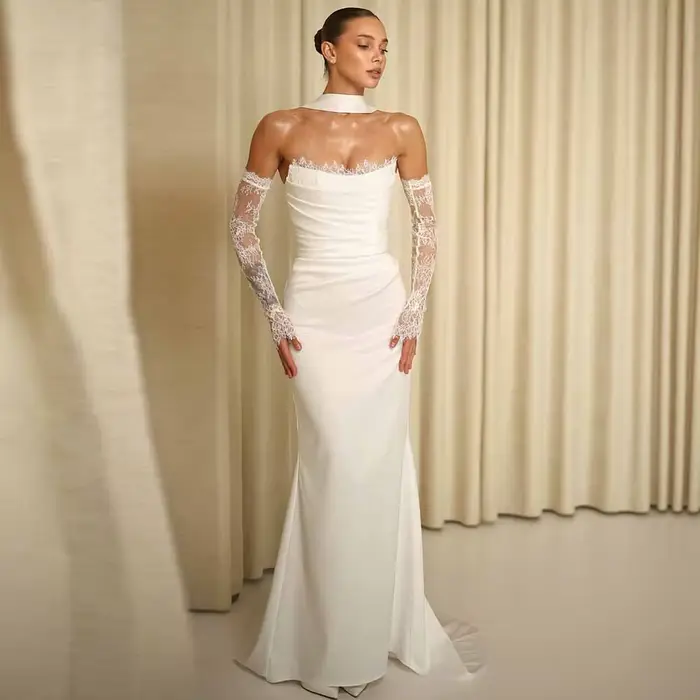 Robes de mariée personnalisées 2026 style sirène/trompette, robes de soirée de mariage ivoire sans b