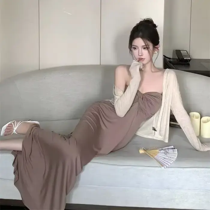 Robe longue à manches courtes pour femme