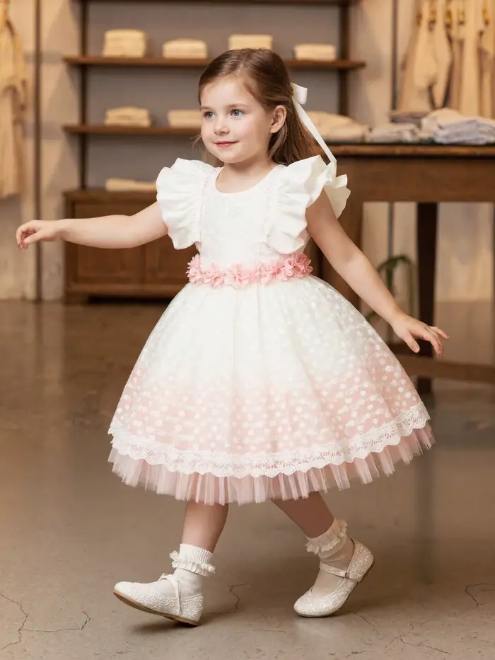 Robes de demoiselle d'honneur pour mariage, en dentelle et maille, avec fleurs 3D, pour filles de 3