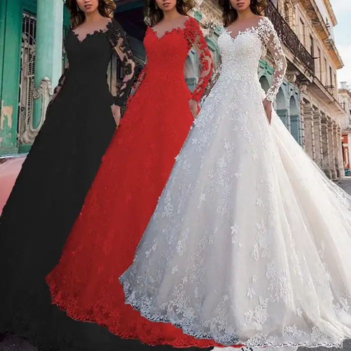 Robe en dentelle brodée florale pour femmes, col en V, manches princesses, fermeture éclair, longueur maxi, soirée, mariage, festival, automne