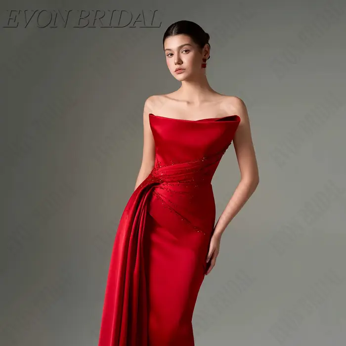 EVON BRIDAL Robe de soirée sirène élégante 2025 Femme Satin sans bretelles sans manches
