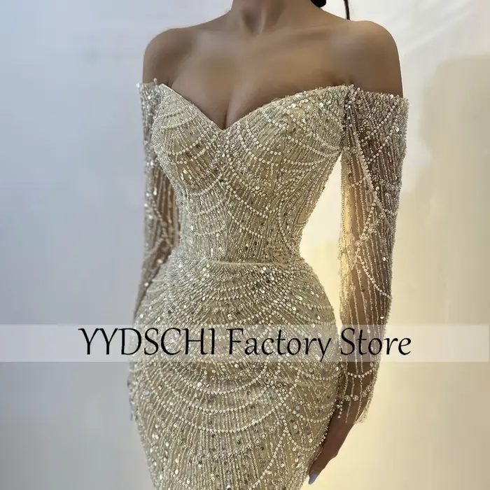 Robe de Soirée Personnalisée Exquise, Robe de Bal Sirène Scintillante et Sexy sans Manches avec Perl