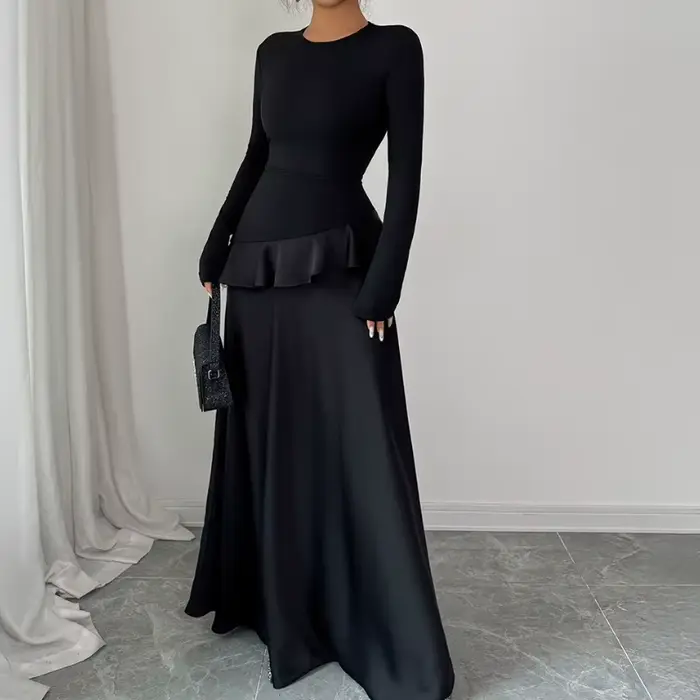 Robe longue en dentelle à manches longues, élégante, haut de gamme, vêtements pour femmes, automne hiver 2025