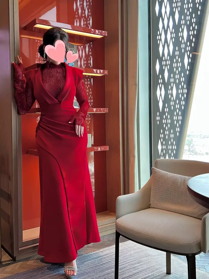 Oisslec robe élégante Vintage doux Sexy rouge dentelle brillant fente élégant personnaliser Occasion formelle