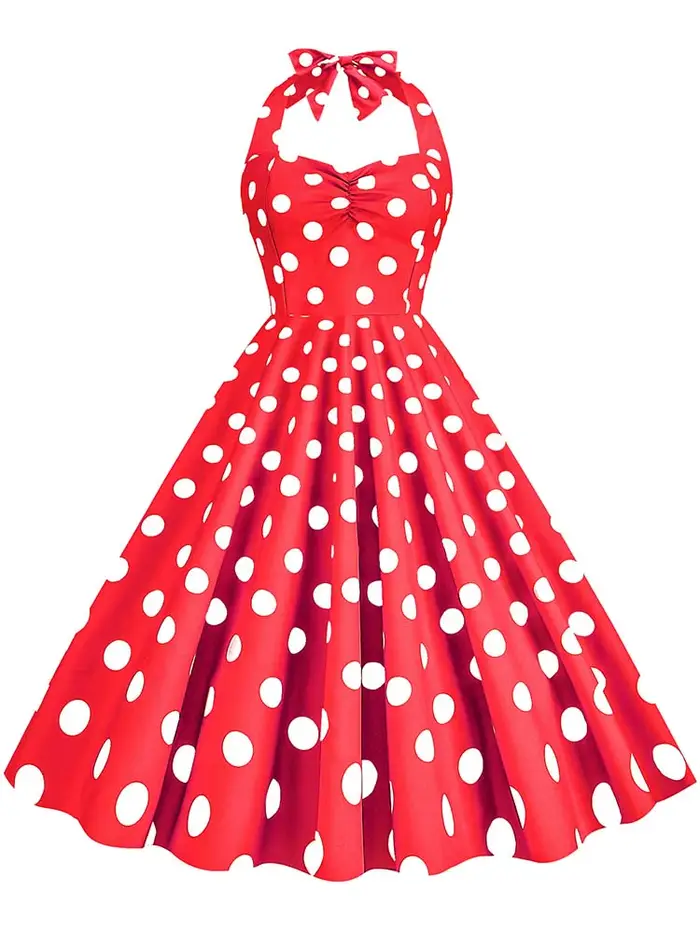 Robe vintage à pois noirs pour femmes