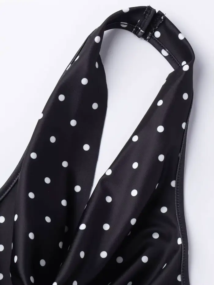 Robe moulante sexy à pois noirs et blancs pour femme