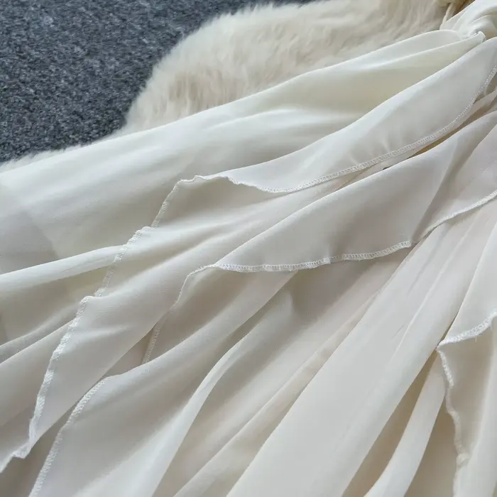 Chic vintage à volants maille asymétrique élégante fée mode coréenne Boho robe d'été femmes vêtements