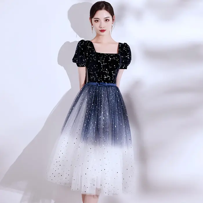 DongCMY-Robe de Bal Courte en Tulle à Paillettes
