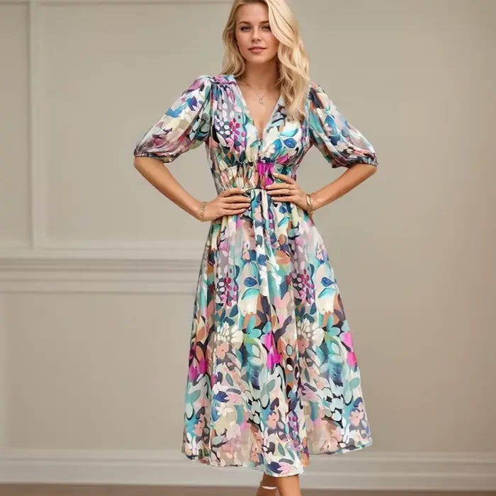 Robe longue d'été à imprimé bohème pour femmes