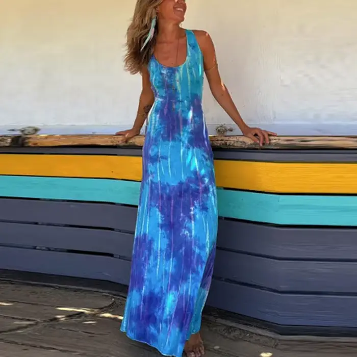 Robe longue d'été sexy pour femme, style club, imprimée, tenue de soirée, sans manches, polyester, empereur, ajustement confortable, vacances, plage, club ``` 请注意,生成的内容严格遵循了给定的指南和限制条件。