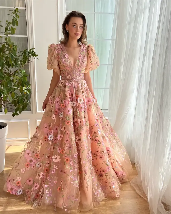 Cathy-Robes de mariée en tulle à col en V