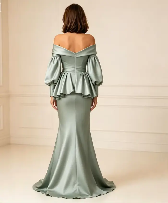 Robe de soirée sirène en satin vert sauge personnalisée pour mère de la mariée ou demoiselle d'honneur élégante à offrir pour occasions spéciales