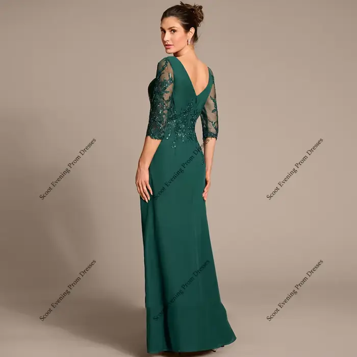 Robe de mère de mariée moderne en mousseline de soie avec dentelle, demi-manches, pour soirées et mariages, idéale pour les occasions spéciales ```
