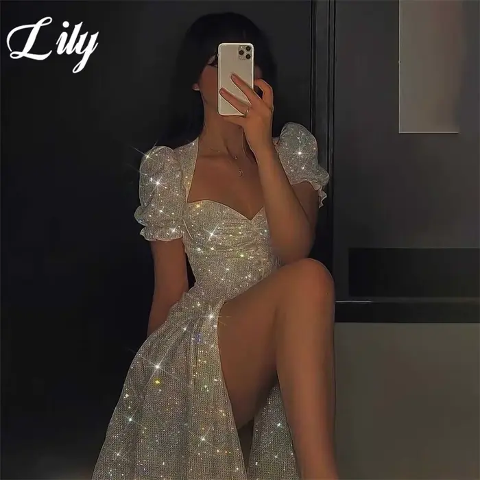 Robe de Soirée de Mariage Blanche à Paillettes, Élégante, Trapèze, Plissée, Fendue, pour Occasions S