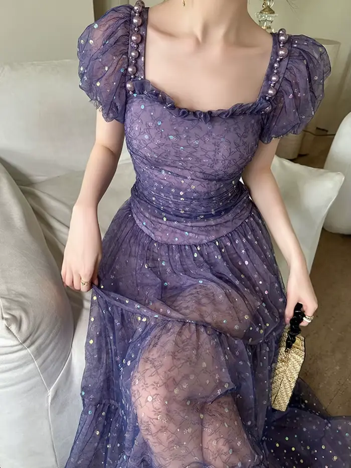 Robe de soirée en maille violette pour femme
